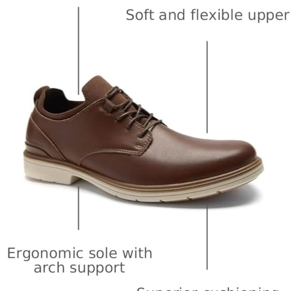 New-Orthopedic Leather Dress Shoes: Arch Support Plantar Fasciitis Walking - Picture 3 of 12
